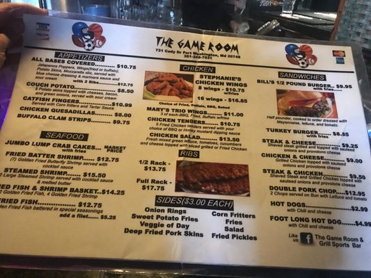 Menu photo 2 Game Room & Grill Fort Washington, MD