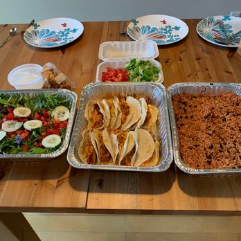 Blueplate - Family meal for only $40!   Salad, braised chicken tacos with fixings, rice & black beans.   Fantastic - New American Near Me - Mullica Hill, New Jersey