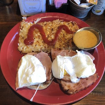 The Hideout Kitchen - Eggs Benedict sauce on the side (i added the ketchup). - New American Near Me - Lafayette, California The Hideout Kitchen - Eggs Benedict sauce on the side (i added the ketchup). - New American Near Me - Lafayette, California