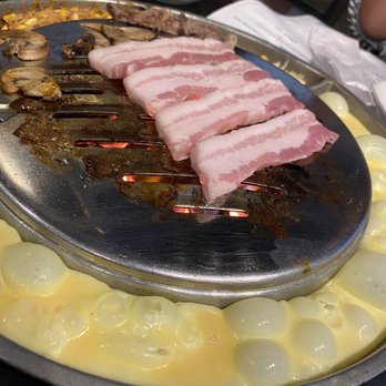 9292 Korean BBQ - Pork Belly with egg cooking away - Korean Near Me - Duluth, Georgia 9292 Korean BBQ - Pork Belly with egg cooking away - Korean Near Me - Duluth, Georgia