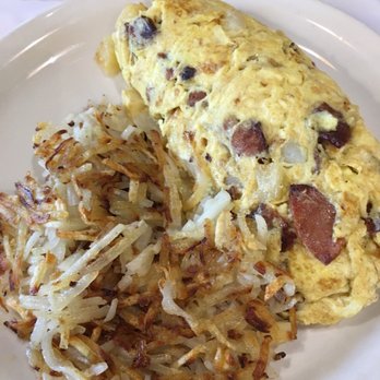 JT's Diner - Create your own omelette, Portuguese sausage & bacon & diced potatoes. It was good served with has browns and toasts ! Yummmm - American Near Me - Palm Desert, California JT's Diner - Create your own omelette, Portuguese sausage & bacon & diced potatoes. It was good served with has browns and toasts ! Yummmm - American Near Me - Palm Desert, California