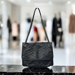 Second To None Consignment Boutique - YSL Niki Crinkle Leather Flap/Shoulder Good Condition. ENTRUPY VERIFIED