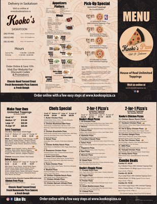 Menu photo 5 Kooko' s Pizza Saskatoon, SK