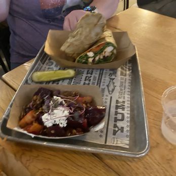 The Polite Pig - Chicken wrap special with the side of beets, the oats and the beats were a little too much - Barbeque Near Me - Orlando, Florida The Polite Pig - Chicken wrap special with the side of beets, the oats and the beats were a little too much - Barbeque Near Me - Orlando, Florida
