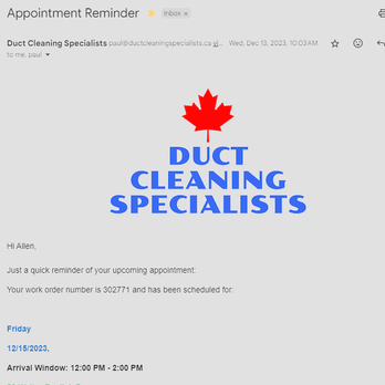 The Duct Cleaning Specialists - "Reschedule" Email - Air Duct Cleaning Near Me - Barrie, Ontario The Duct Cleaning Specialists - "Reschedule" Email - Air Duct Cleaning Near Me - Barrie, Ontario