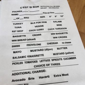 C'est Si Bon Bakery - Sandwich options & condiments - Bakeries Near Me - Newport Beach, California