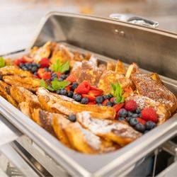 The Madd Platter - Stuffed French toast with berry compote for wedding brunch buffet.