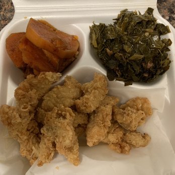 iKrave - Grouper fingers, collards and candied yams - Southern Near Me - Miami, Florida iKrave - Grouper fingers, collards and candied yams - Southern Near Me - Miami, Florida