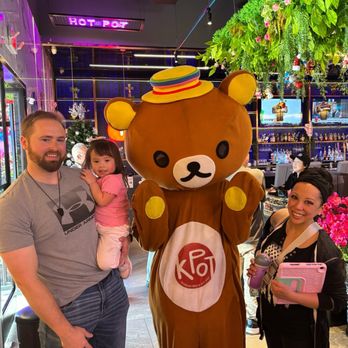 KPOT Korean BBQ & Hot Pot - Snagged a pic with the Mascot ("Birthday Bear") on our way out. CUTE! - Barbeque Near Me - Shenandoah, Texas