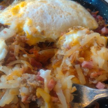 Jam + Toast - Trio Skillet with over medium eggs. - Breakfast & Brunch Near Me - Irving, Texas