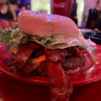 Wiseguys - a bacon and lettuce sandwich on a red plate - Bars Near Me - Ozark, Missouri Wiseguys - a bacon and lettuce sandwich on a red plate - Bars Near Me - Ozark, Missouri