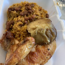 Chicken, yellow rice with beans, malanga (sweet potato) Chicken, yellow rice with beans, malanga (sweet potato)