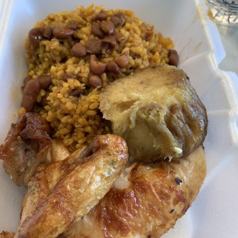 Martin's BBQ - Chicken, yellow rice with beans, malanga (sweet potato) - Barbeque Near Me - Tampa, Florida Martin's BBQ - Chicken, yellow rice with beans, malanga (sweet potato) - Barbeque Near Me - Tampa, Florida