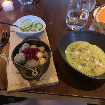 Community Table - Meatballs and chilled cucumber soup - New American Near Me - Washington, Connecticut