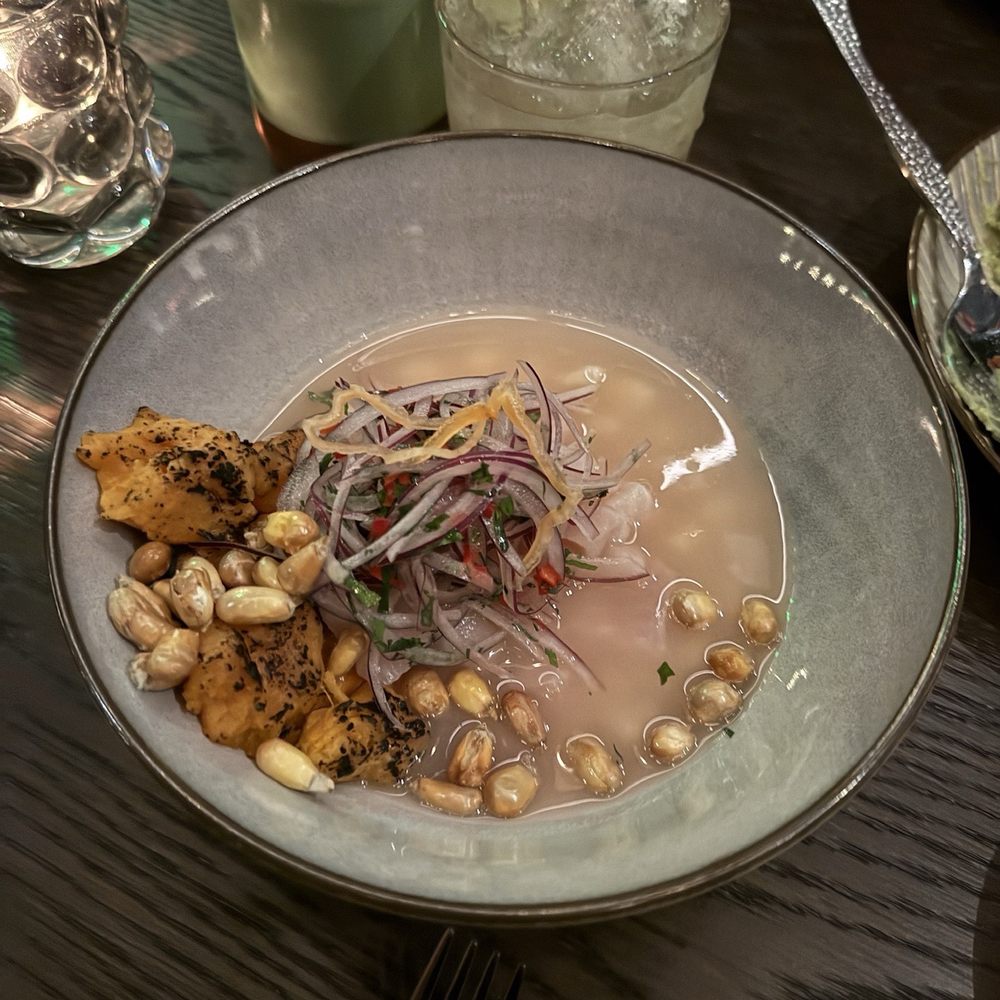 Cimera - PERUVIAN CEVICHE (White fish, lime, red onion, chili, charred sweet potato, cancha) - Latin American Near Me - Denver, Colorado Cimera - PERUVIAN CEVICHE (White fish, lime, red onion, chili, charred sweet potato, cancha) - Latin American Near Me - Denver, Colorado