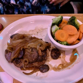 Texas Roadhouse - Steak filet with mushrooms and onions, side of fresh veggies - Steakhouses Near Me - Fort Wright, Kentucky