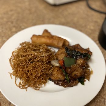 Phoenix Food Boutique - Soy Sauce Noodles and Black Pepper & Basil Fish and Crispy Shrimp Rolls - Chinese Near Me - Arcadia, California