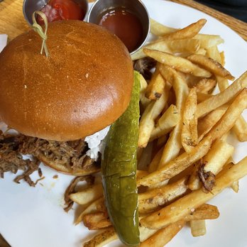 Biltmore Stable Cafe - Pulled BBQ Sandwich with fries - American Near Me - Asheville, North Carolina Biltmore Stable Cafe - Pulled BBQ Sandwich with fries - American Near Me - Asheville, North Carolina