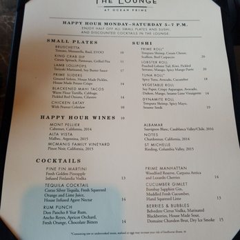 Ocean Prime - Happy hour menu - Seafood Near Me - Phoenix, Arizona Ocean Prime - Happy hour menu - Seafood Near Me - Phoenix, Arizona
