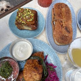 Pistachio Sticky Bun, Jerusalem Bagel with Smoked Salmon, a seasonal spritz, and I forget what friend got but she loved it!