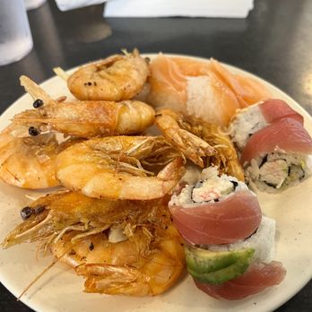 Ocean Buffet - a plate of shrimp, sushi, and rolls - Buffets Near Me - St. George, Utah