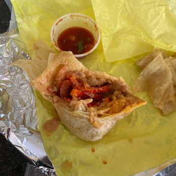 Los Cabos Mexican and Seafood - My almost gone grilled shrimp burrito with red bell peppers (not green). Mmmmmmmmm :) - Mexican Near Me - Vista, California Los Cabos Mexican and Seafood - My almost gone grilled shrimp burrito with red bell peppers (not green). Mmmmmmmmm :) - Mexican Near Me - Vista, California