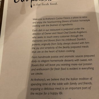 Anthony's Cucina Fresca - Mission statement - Italian Near Me - Downingtown, Pennsylvania Anthony's Cucina Fresca - Mission statement - Italian Near Me - Downingtown, Pennsylvania