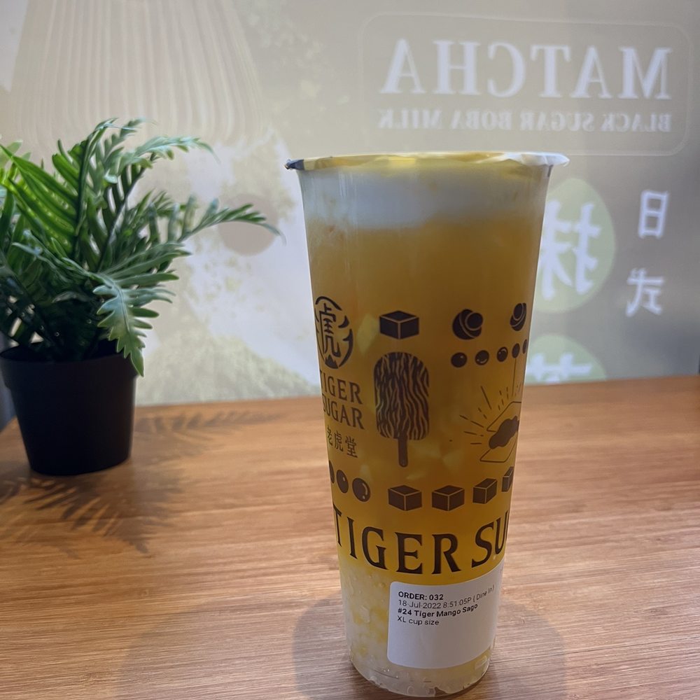 Tiger Sugar - Tiger Mango Sago - make sure to shake 15 times like they recommend - Bubble Tea Near Me - Calgary, Alberta Tiger Sugar - Tiger Mango Sago - make sure to shake 15 times like they recommend - Bubble Tea Near Me - Calgary, Alberta