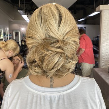 Dena Marie's Salon & Spa - Bridal updo - messy low bun by Francesca - Hair Salons Near Me - Clinton Township, Michigan