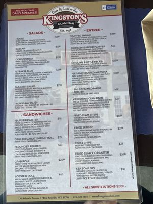 Menu photo 1 Kingston's Clam Bar West Sayville, NY Menu photo 1 Kingston's Clam Bar West Sayville, NY
