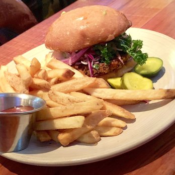 Tavern Hall - Bean burger and fries. Don't miss those pickles! - New American Near Me - Bellevue, Washington Tavern Hall - Bean burger and fries. Don't miss those pickles! - New American Near Me - Bellevue, Washington