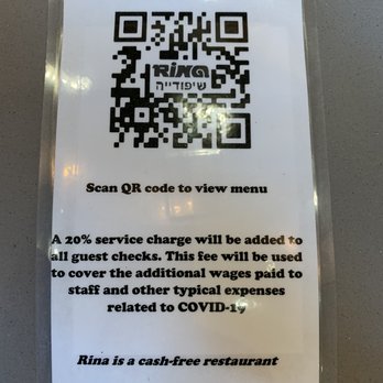 Rina - You will scan this to view the menu or the waiter will show you a copy. Note that 20% is automatically added to your bill. - Middle Eastern Near Me - Atlanta, Georgia Rina - You will scan this to view the menu or the waiter will show you a copy. Note that 20% is automatically added to your bill. - Middle Eastern Near Me - Atlanta, Georgia