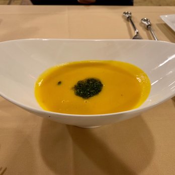 Riverwalk Restaurant - Soup of the day - squash soup - Modern European Near Me - Bracebridge, Ontario