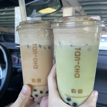 Tan-Cha - Royal Ceylon Milk Tea and Uji Green Milk Tea with Tiramisu foam on top - Bubble Tea Near Me - Doraville, Georgia