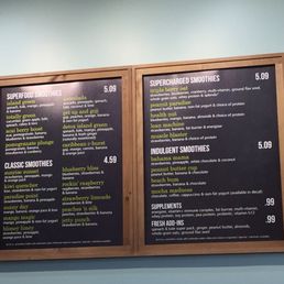 Smoothie portion of the menu
