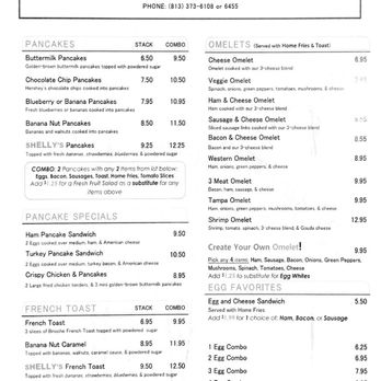 Shelly's Cafe - The menu as of May2020 - Breakfast & Brunch Near Me - Tampa, Florida