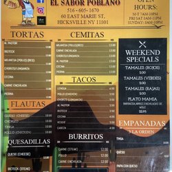 Taqueria El Sabor Poblano - Menu (Front)