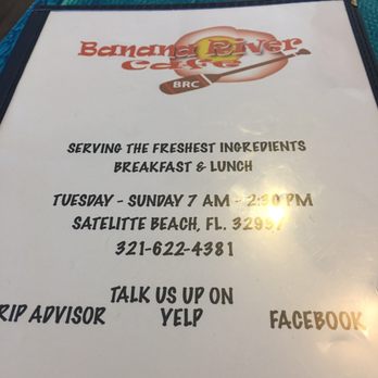 Banana River Cafe - Menu cover with hours and days - Cafes Near Me - Satellite Beach, Florida