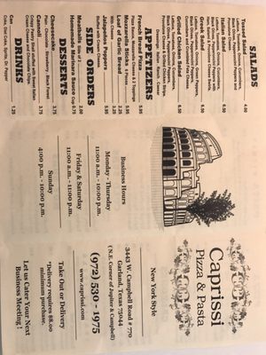 Menu photo 4 Caprissi Pizza & Pasta Garland, TX