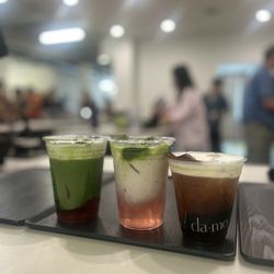 From Left to Right: Strawberry Matcha with Cream Top, Strawberry Matcha Coconut refresher, and Black Einspanner