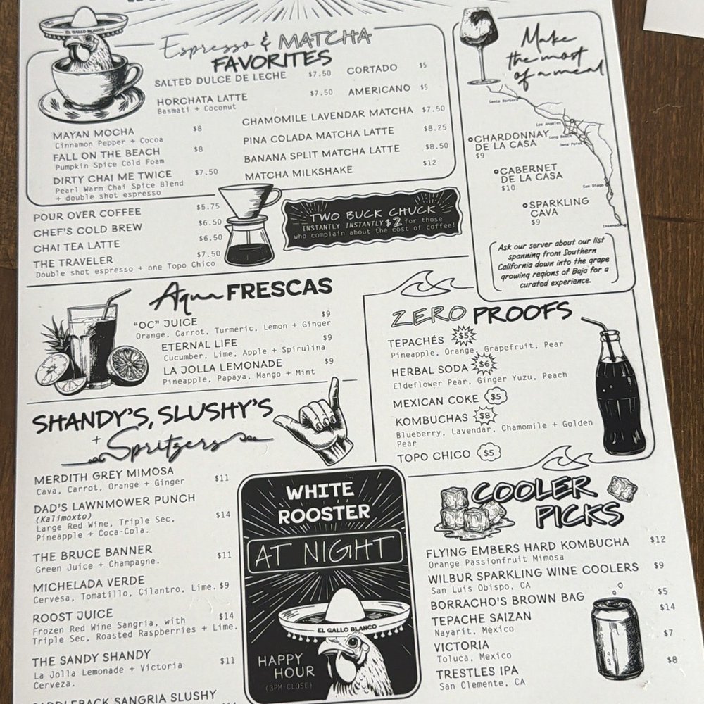 The White Rooster - Drink menu 1/11/25 - New Mexican Cuisine Near Me - Dana Point, California The White Rooster - Drink menu 1/11/25 - New Mexican Cuisine Near Me - Dana Point, California