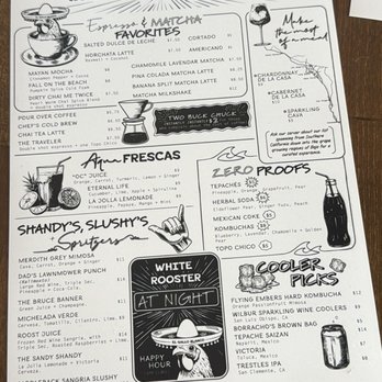 The White Rooster - Drink menu 1/11/25 - New Mexican Cuisine Near Me - Dana Point, California