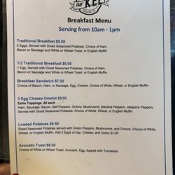 The Kee Bar and Grill - Breakfast menu