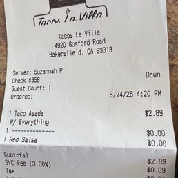 Receipt and taco Receipt and taco