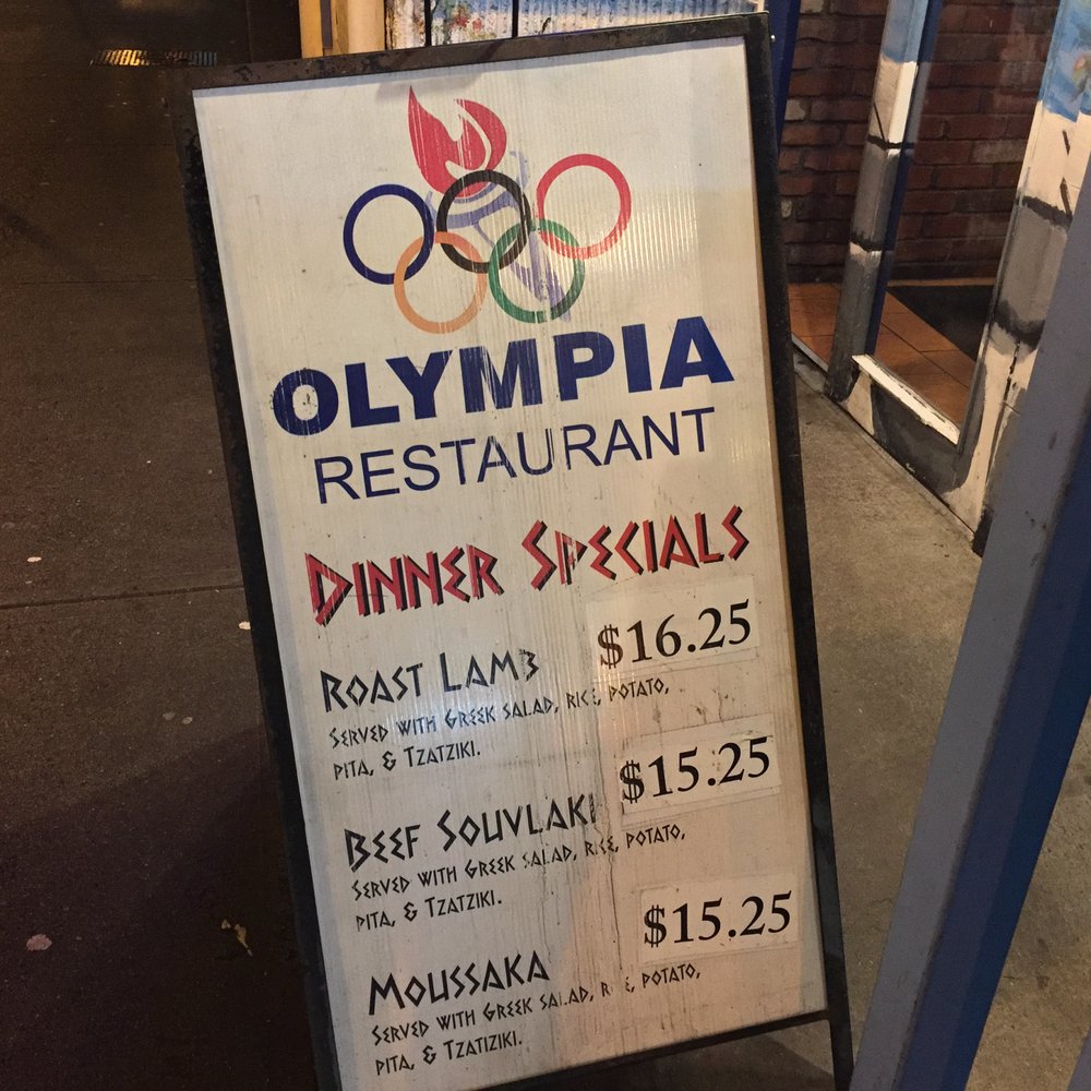Olympia Restaurant - Sandwich board outside~ - Pizza Near Me - Vancouver, British Columbia