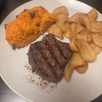 The Park Grill - Filet, sweet potato casserole, fries   Kids didn't want salad bar so they were able to get two sides - Steakhouses Near Me - Gatlinburg, Tennessee