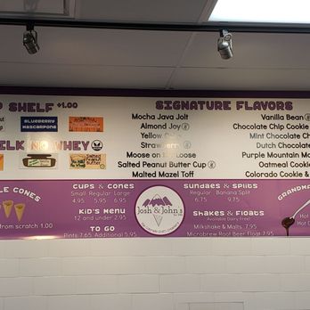 Josh & John's - Menu board - Ice Cream & Frozen Yogurt Near Me - Colorado Springs, Colorado