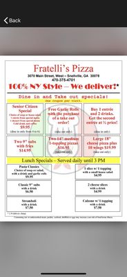 Menu photo 1 Fratelli's Pizza NY Style Grayson, GA