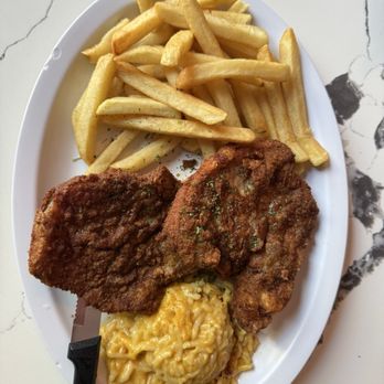 Neyow's Creole Cafe - Paneed (Breaded) Pork Chops, Fries, Mac and Cheese - Cajun/Creole Near Me - New Orleans, Louisiana