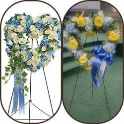 Penn Florist - Do these look alike? I ordered the 1st one and wanted a few yellow flowers in it. The white and blue flowers were supposed to fill it out.